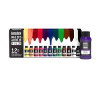 Liquitex 3699431 Basics Fluid - Set acylique - Peinture acrylique à consistance fluide, à séchage rapide, résistante à la lumière, imperméable, à base d'eau, 12 couleurs en flacons de 118 ml