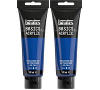Liquitex 8870025 Basics - Peinture acrylique, peinture artistique monopigmentée, résistante à la lumière, qualité archive, finition satinée, tube de 118 ml - Bleu Phtalocyanine (Lot de 2)