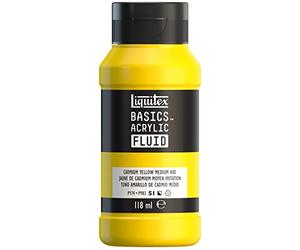 Liquitex 8870382 Basics Fluid - Peinture acrylique à consistance fluide, à séchage rapide, résistante à la lumière, imperméable, à base d'eau, Flacon de 118 ml, Jaune de Cadmium Moyen Imitation
