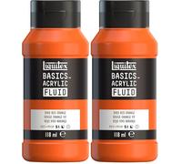 Liquitex 8870384 Basics Fluid - Peinture acrylique à consistance fluide, à séchage rapide, résistante à la lumière, imperméable, à base d'eau, Flacon de 118 ml, Rouge Orange Vif (Lot de 2)