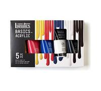 Liquitex Basics - Ensemble de peinture - peinture acrylique - 5 couleurs - jaune primaire, rouge primaire, bleu primaire, blanc titane, Noir mars -