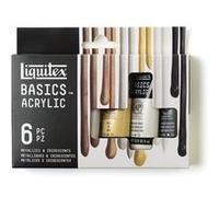 Liquitex Basics - Ensemble de peinture - peinture acrylique - 6 couleurs - or, argent, bronze, cuivre, blanc irisé, graphite iridescent - satin - fine - 22 ml Blanc