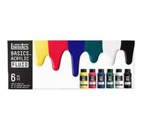 Liquitex Basics Fluid - Ensemble de peinture - 6 parties - peinture acrylique - 6 couleurs - jaune primaire, rouge primaire, bleu primaire, vert phtalo, blanc titane, Noir mars - satin - 118 ml