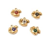 LiQunSweet Lot de 10 breloques téléphone en acier inoxydable 304 avec strass pavés, plaqué or 18 carats, 11,5 x 13 x 6 mm, trou de 1,4 mm