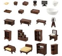 LiQunSweet Lot de 22 meubles miniatures en résine 3D pour maison de poupée, table, chaises, lit, bibliothèque, salle de bain, salon pour jardin féérique, accessoires de scène à faire soi-même