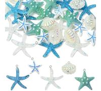 LiQunSweet Lot de 30 breloques en résine en forme d'étoile de mer et de coquillage pour bricolage, bijoux, bracelet, collier, boucles d'oreilles, sac en vrac, porte-clés, décoration de téléphone