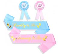 LIQWEI Lot de 2 écharpes de fête prénatale, 2 badges en fer blanc pour futurs parents, décoration de fête prénatale, fête prénatale, fête prénatale, fête