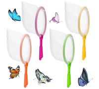 LIQWEI Lot de 4 filets de pêche en plastique pour enfants - Épuisette de pêche - Nature, science, exploration, insectes - Pour attraper les insectes, la pêche, les libellules, les crabes, l'étang, la