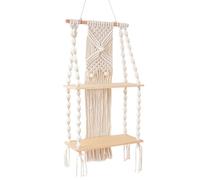 Liqzirtu Étagère murale en macramé - Double couche - Étagère flottante - Grande étagère murale blanche tissée à la main - Corde en coton naturel Boho - Pour porte-plantes, cintres, salon