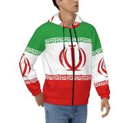 L'Iran Drapeau Fermeture Eclair Sweatshirts À Capuche Mode Homme Manches Longues Vintage Lacets Sweatshirts Imprimé Chemises Cordon Hoodie Hauts pour Usage Quotidien Activités
