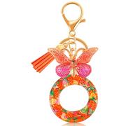 Lircentoud Porte-clés pour fille rouge, cadeau pour femme, porte-clés avec initiales fruits, porte-clés papillon, Rot-O., taille unique