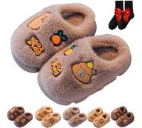 Lircofi Capybara Pantoufles mignonnes en peluche chaude pour l'intérieur, Pâte de haricots rouges, 40/41 EU