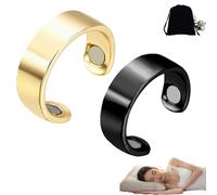 Lircofi Sömni Bague pour femme ménopause, bague magnétique réglable pour la thérapie magnétique, aide au sommeil, réduction de la fatigue, fabriquée pour hommes et femmes, noire, Acier inoxydable, /