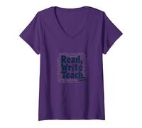 Lire, écrire, enseigner : Inspirer Les éducateurs et Les Amateurs de Livres T-Shirt avec Col en V, Femme, Violet, M