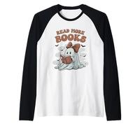 Lire Plus de Livres Bow Shirt Cute Ghost Reading Halloween Manche Raglan