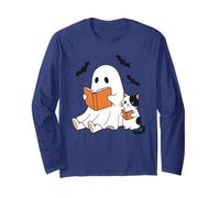 Lire plus de livres Lover Cute Ghost Black Cat Teacher Halloween Manche Longue