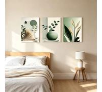 LIRHIQYGF Ensemble de 3 tableaux sur toile, peinture abstraite neutre avec vase et plantes, pour la décoration de la chambre ou du salon (50 x 70 cm x 3 / avec cadre)