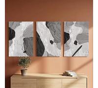 LIRHIQYGF Ensemble de 3 toiles décoratives, œuvre d'art abstraite texturée moderne, peinture au couteau à palette noir, gris et blanc (50 x 70 cm x 3 / sans cadre)