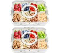 LIRHIQYGF Plateau de Snacks Portable 2 pièces avec Couvercle, 8, 2 pièces | Idéal pour l'apéritif, pique-nique et rangement frais