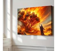 LIRHIQYGF Reproduction sur toile du Buisson ardent de Moïse, peinture biblique religieuse du miracle du désert (50x70cm/avec cadre)