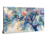 LIRHIQYGF Tableau abstrait sur toile représentant un arbre et des fleurs colorés, idéal pour le salon. Aquarelle représentant des arbres en fleurs et un paysage naturel (50 x 80 cm, sans cadre).