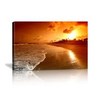LIRHIQYGF Tableau mural coucher de soleil coloré sur la plage, paysage côtier océanique, vagues au coucher du soleil, image de nature pour le salon (70x100cm/sans cadre)
