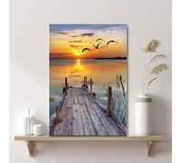 LIRHIQYGF Tableau mural coucher de soleil, promenade au bord du lac, impression sur toile, paysage naturel au coucher du soleil pour la maison, le salon, la chambre (50x70cm/sans cadre)