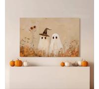 LIRHIQYGF Toile imprimée chapeau de sorcière, décoration murale d'Halloween, affiche fantôme fleurs sauvages d'automne (30x50cm/sans cadre)