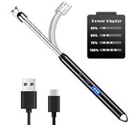 LiRiQi Allume Bougie Electrique, USB Rechargeable Briquet Électrique Arc avec Affichage de Batterie LED Long Flexible 360º Coupe-Vent pour Allume Bougie Foyer Cuisine Barbecue Grils Gazinière Camping