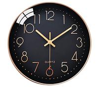 LiRiQi Horloge Murale Silencieuse sans tic-tac, 30cm Chiffres Arabes Horloge Quartz Ronde Moderne Décorative, pour Salon Chambre Cuisine Bureau Classe - Noir