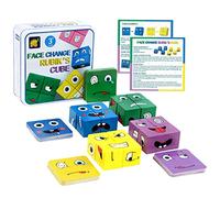 LiRiQi Jouets en Bois, Expressions en Bois Matching Block Puzzles IQ, Jeu Parent-Enfant Montessori Jouets Sensoriels, Cubes de Construction Puzzle Cadeau d'anniversaire pour Les Enfants de 3 à 12
