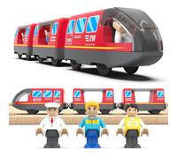 LiRiQi Train de locomotives à Piles, Ensemble de Jouets Magnétique de Train électrique, Montessori Train en Bois, Compatible avec Thomas, Brio, Jouet pour Tout-Petits Enfants garçon, Rouge