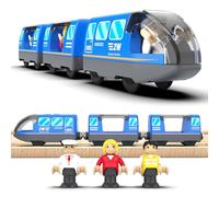 LiRiQi Train de locomotives à Piles, Ensemble de Jouets Magnétique de Train électrique, Montessori Train en Bois, Compatible avec Thomas, Brio, Chuggington, Jouet pour Tout-Petits Enfants garçon, Bleu