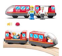 LiRiQi Train de locomotives à Piles, Ensemble de Jouets Magnétique de Train électrique pour Voie Ferrée en Bois Compatible avec Thomas, Brio, Jouet pour Tout-Petits Enfants garçon, Rouge