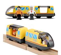 LiRiQi Train de locomotives à Piles, Ensemble de Jouets Magnétique électrique pour Voie Ferrée en Bois Compatible avec Thomas, Brio, Jouets pour Tout-Petits Enfants garçon, Jaune