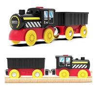 LiRiQi Train de locomotives à Piles, Train en Bois, Jouets Magnétique de Train électrique pour Enfant, Jeux Montessori Véhicule, Compatible avec Thomas, Brio, Chuggington, Jouet pour garçons et Filles