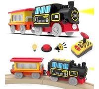 LiRiQi Train électrique télécommandée Enfant Locomotive à Piles à Vapeur, Ensemble de Train à Grande Vitesse à Moteur, Train Bois Magnétique Compatible avec Thomas Brio, Jouet pour Tout-Petits Enfants