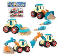 LiRiQi Véhicules de Construction Démonter et Assemblage, Jeux de Construction, 4 en 1 DIY Tracteur Jouet pour Enfant Garçon de 2 3 4 5 Ans, Jouet de Bulldozer de Camion Voituresde de Tractopelle