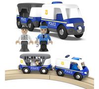LiRiQi Voiture de Police Son et Lumière, Ensemble de Jouets Magnétique de Train Enfant, Circuit Train Compatible avec Thomas Brio et Rails en Bois, Jouet Voiture pour Tout-Petits Enfant Garçons Filles