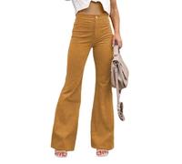 LIROMA Pantalon en Coton Velours Côtelé Femme Vintage Pantalon Palazzo Taille Haute Élastique Solide Élégant Slim Bell Bottom Automne Dames Jambe Large Flare Pantalon Long Y2K Streetwear,Marron