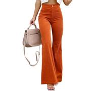 LIROMA Pantalon en Velours Côtelé en Coton Femme Vintage Pantalon Palazzo Taille Haute Élastique Solide Élégant Slim Bell Bottom Automne Dames Pantalon Long Évasé À Jambes Larges Y2K Streetw