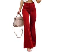LIROMA Pantalon en Velours Côtelé en Coton Femme Vintage Pantalon Palazzo Taille Haute Élastique Solide Élégant Slim Bell Bottom Automne Dames Pantalon Long Évasé À Jambes Larges Y2K Streetw