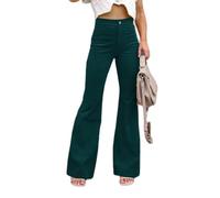 LIROMA Pantalon en Velours Côtelé en Coton Femme Vintage Pantalon Palazzo Taille Haute Élastique Solide Élégant Slim Bell Bottom Automne Dames Jambe Large Flare Pantalon Long Y2K Streetwear Ver