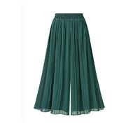 LIROMA Pantalon Femme Chic Et Elegant,Pantalon Large en Mousseline De Soie pour Femme Pantalon Palazzo Uni Plissé Élastiqué Taille Haute Pantalon D'Été Élégant Pantalon Court Ample Pantalon Droit Pa