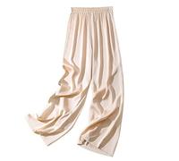 LIROMA Pantalon Femme Fluide,Pantalon Large en Satin pour Femme Mode Uni Pantalon Smocké À La Taille Extensible Pantalon Palazzo Élégant Pantalon D'Été Léger Et Confortable Pantalon À Jambe Droite