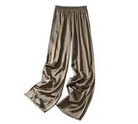 LIROMA Pantalon Fluide Femme Été,Pantalon Large en Satin pour Femme Mode Uni Pantalon Smocké À La Taille Extensible Pantalon Palazzo Élégant Pantalon D'Été Léger Et Confortable Pantalon À Jambe D