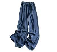 LIROMA Pantalon Fluide Femme Été,Pantalon Large en Satin pour Femme Pantalon Palazzo Taille Haute Élastiqué Uni Élégant Pantalon Ample Ample Fluide Culottes Pantalon D'Été Décontracté Léger Et C