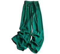LIROMA Pantalon Fluide Femme,Pantalon Large en Satin pour Femme Pantalon Palazzo Taille Haute Élastiqué Uni Élégant Pantalon Ample Ample Fluide Culotte Décontracté Léger Pantalon D'Été Confortable