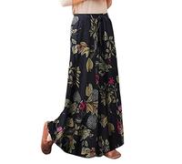 LIROMA Pantalon Fluide Femme,Pantalons Culottes Jambes Larges Pantalons Jupe Imprimé Fleur Vintage Cordon De Serrage Élastique Taille Haute Pantalon Palazzo Élégant Lâche Confortable Pantalon D'Été