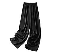 LIROMA Pantalon Large Femme,Pantalon Large en Satin pour Femme Mode Uni Pantalon Smocké À La Taille Extensible Pantalon Palazzo Élégant Pantalon D'Été Léger Et Confortable Pantalon À Jambe Droite B
